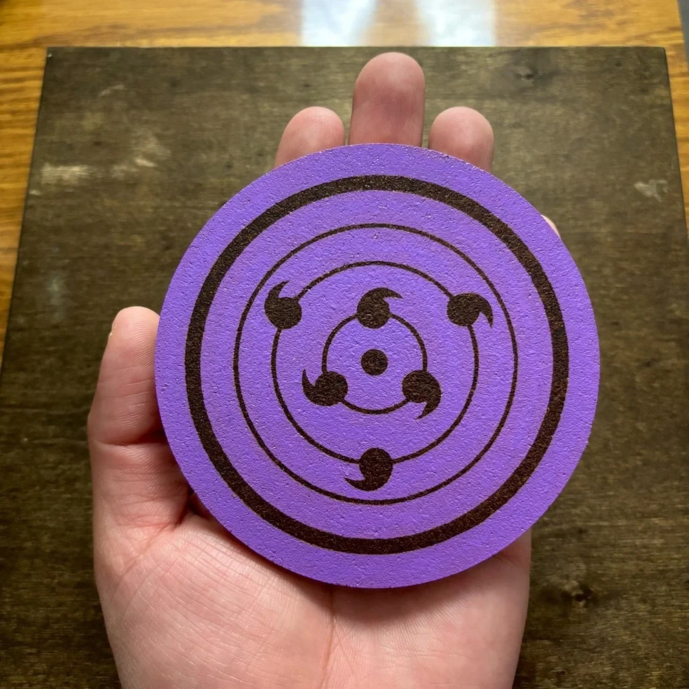 Naruto Sasuke 6 Tomoe Rinnegan Laser Engraved Painted Cork Coaster